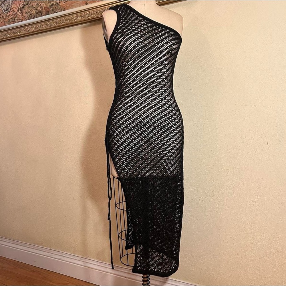 Crochet black knit sheer midi cover up